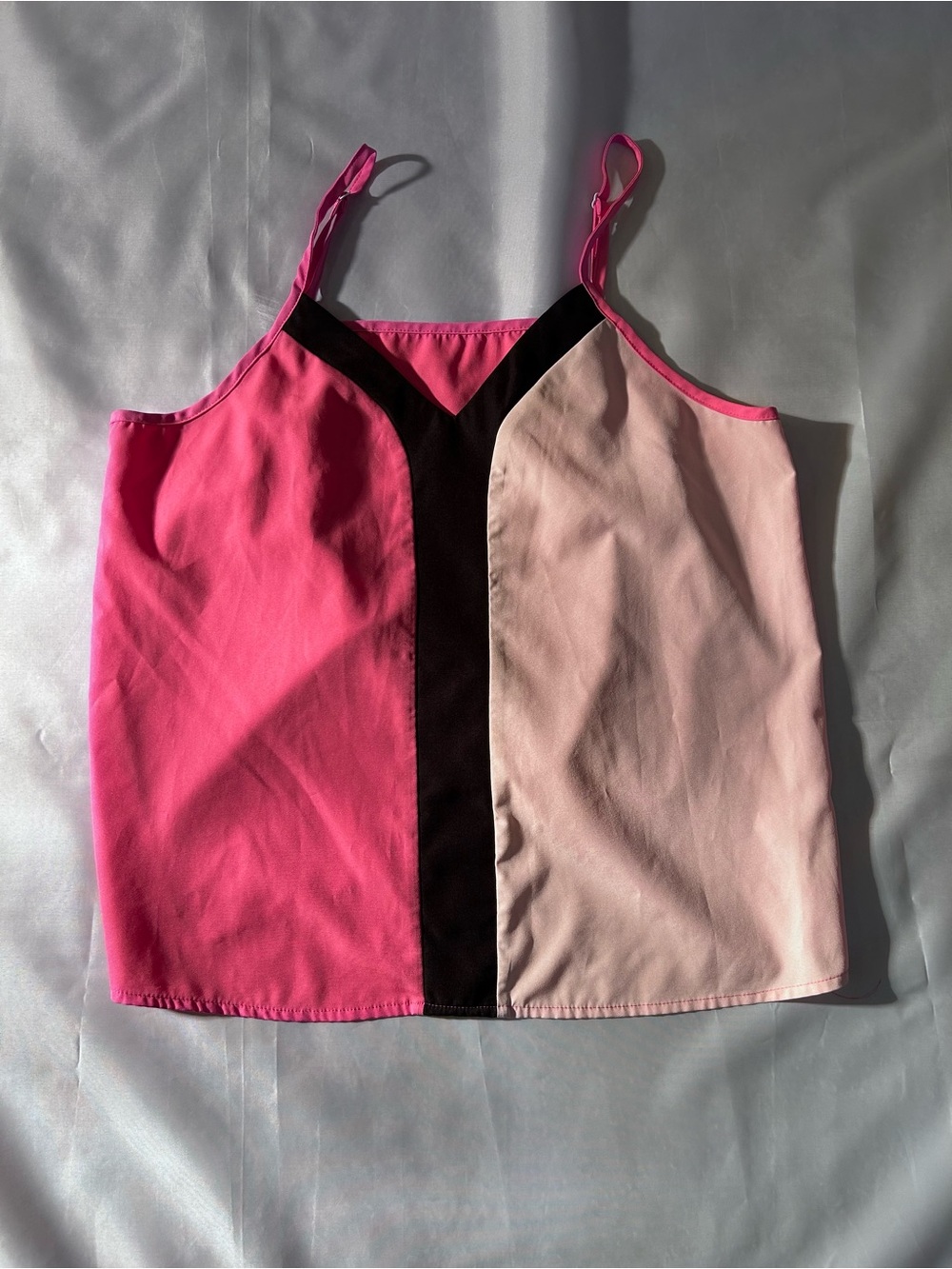 SHEIN Pink Colorblock V-Neck Spaghetti Strap Cami